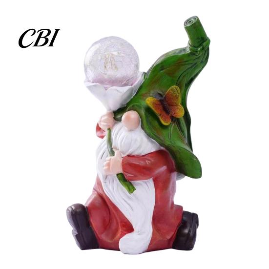 Solar Energy Garden Light Gnome Statue with Light, Cute Resin Watering/Holding Plaque/Pumping Waterproof Patio Decorative Figurine Water Sculpture for