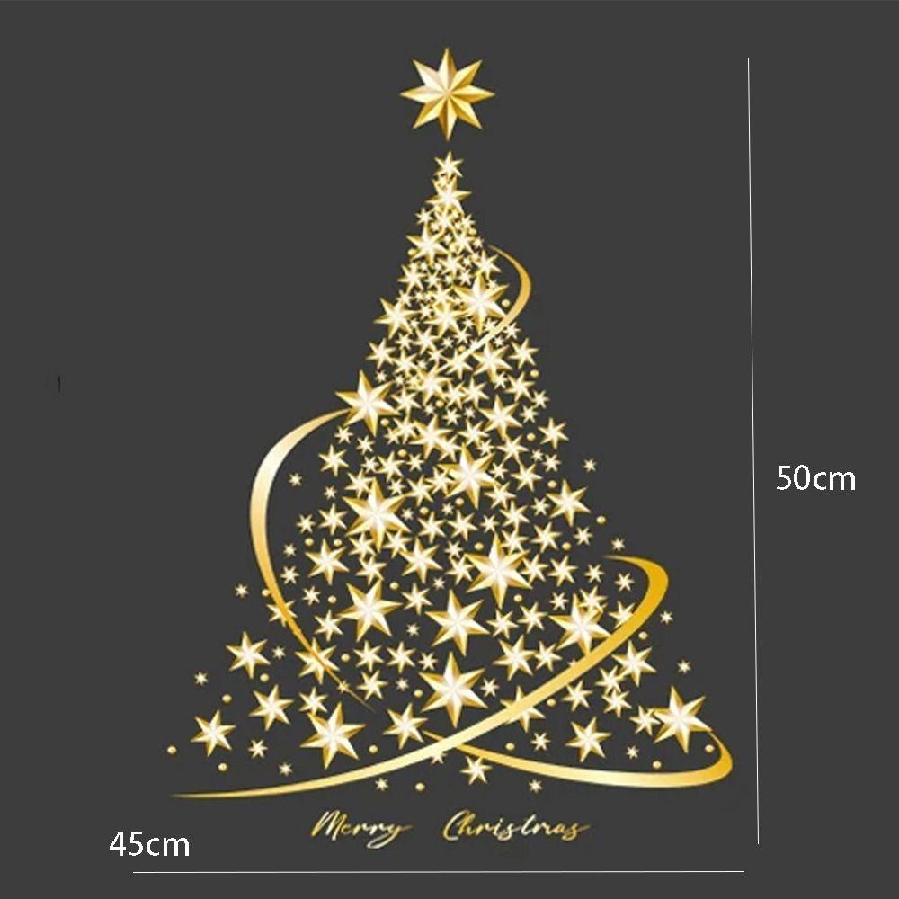 Golden Christmas Tree Window Stickers Large Decor Mural Home Decoration Xmas Decals  Party