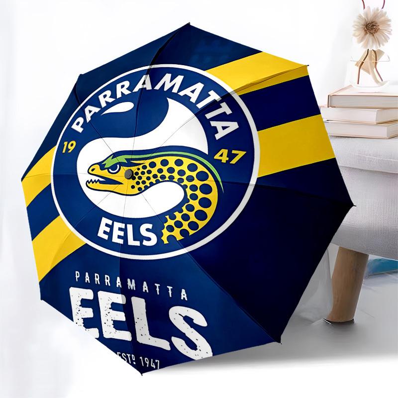 Parramatta Eels, Rugby League Automatic Opening and Closing, 8 rib Structure Portable Umbrella, Suitable for Men and Women in All Seasons P