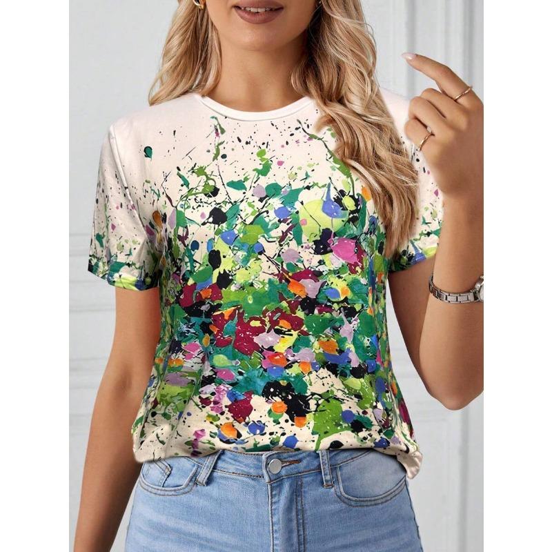 Fashion Women's T-shirt Short Sleeve Summer Outdoor Casual Round Neck Tops Flower Printed Hundred T-shirt Size Women's Clothing