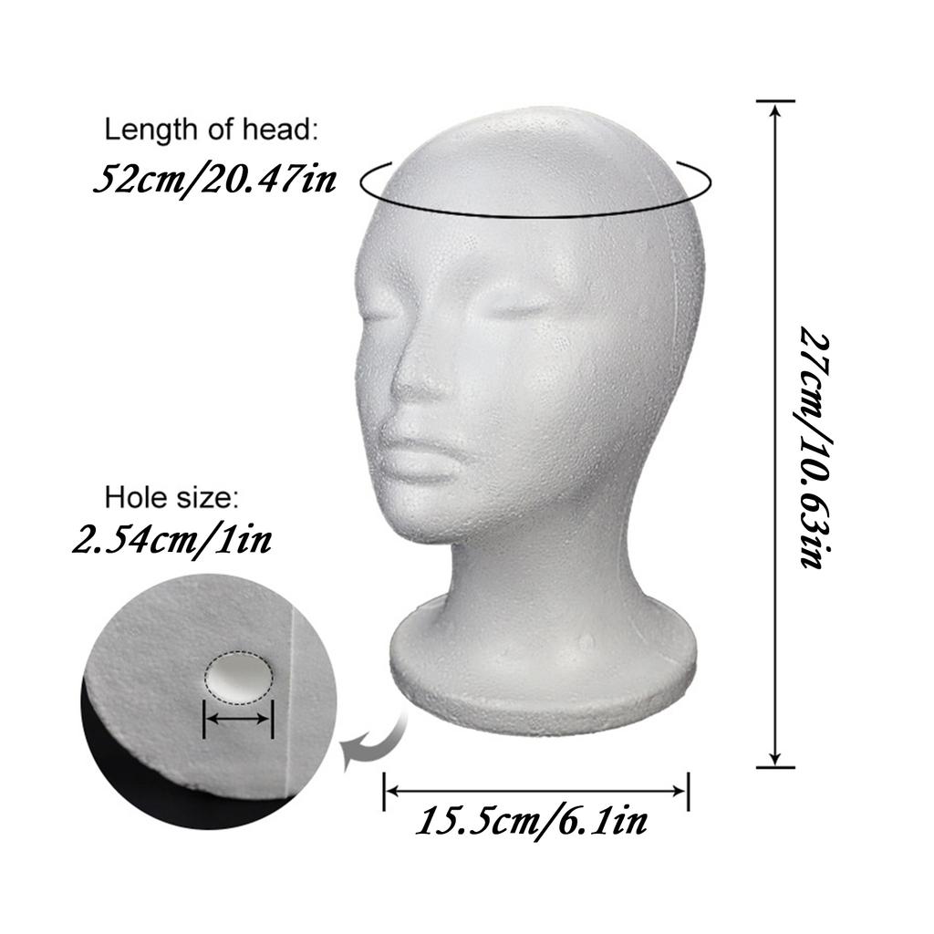 Female Styrofoam Mannequin Manikin Head Model Foam Wig Hair Glasses Display Multipurpose Faceless Cosmetics Display Stand