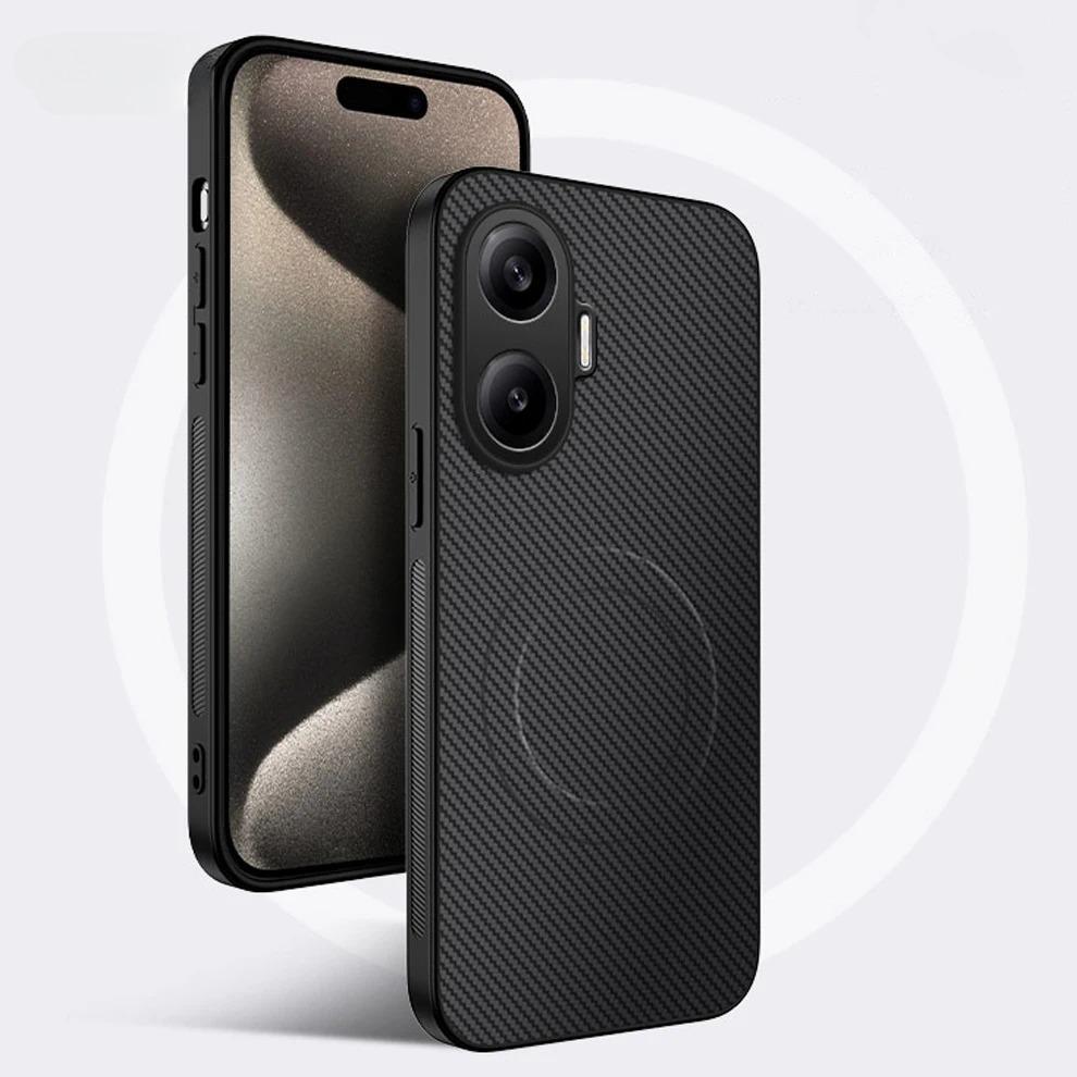 Тонкий чехол с текстурой под карбон для Xiaomi POCO X8 Pro Max X7 F8 Ultra F7 M8 M7 Pro 5G, магнитный, противоударный