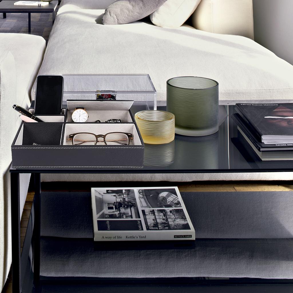 Faux Leather Men's Valet Tray with 5 Compartments Tray Organizer Durable Nightstand Organizer Dresser Box for Keys Wallet Glasse