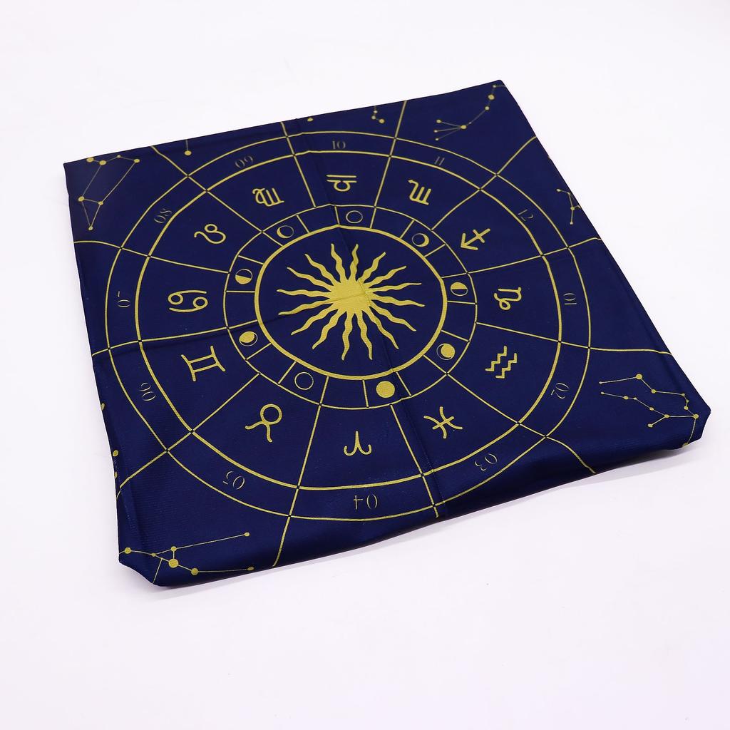 2x Tarot Reading Cloth Zodiac Wheel Navy Gold 75x75cm