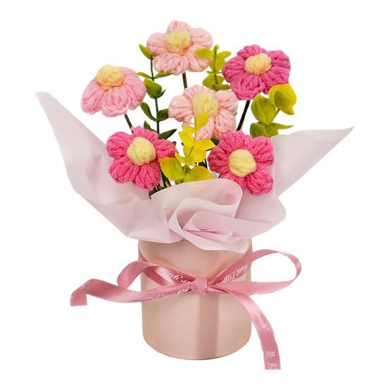 Вязаный Цветочный Букет Ручной Работы Искусственный Вязаный Букет Подсолнух Гвоздика Тюльпан Пушистые Цветы Подарки для Мамы Жены на День Рождения Юбилей