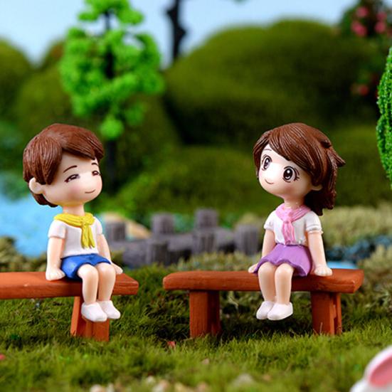 Мини-девочка, мальчик, парковая скамейка, модель, фигурка, миниатюрный ландшафтный орнамент, декор своими руками