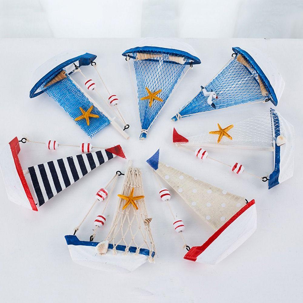 Wood Sailing Boat Model Mediterranean Style Miniature Boat Figurine  Office Room Livingroom