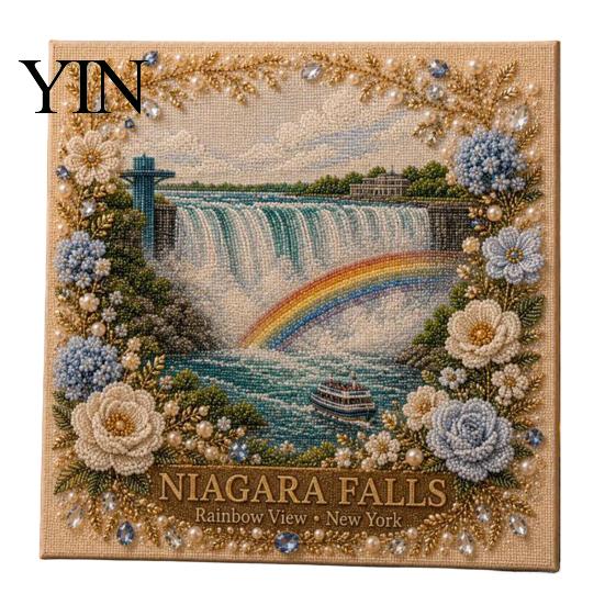 Handmade Gift for Women American Destination Faux Pearl Art Kit, Scenic Landscape Painting Retro Craft Set DIY 3D Bead Kit Adults, Home Decor