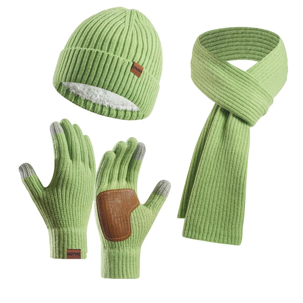 Couple Style Warm Wool Hat Knitted Plus Velvet Thickened Adult Hat Scarf Gloves Three-piece Set
