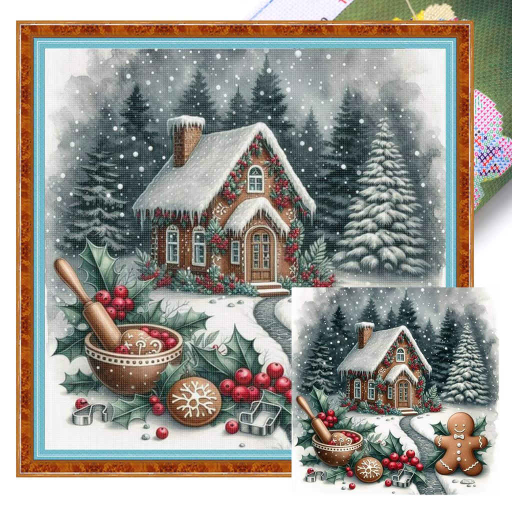Рождественский домик с принтом Набор для вышивания крестом 45x45см Сделай сам 11CT Набор для рукоделия