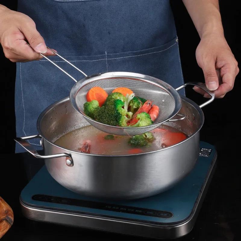 Фильтр для масла из нержавеющей стали с мелкой сеткой, дуршлаг для муки, сито для чая, кухонное сито, фильтрующий инструмент, набор металлических сит с длинной ручкой