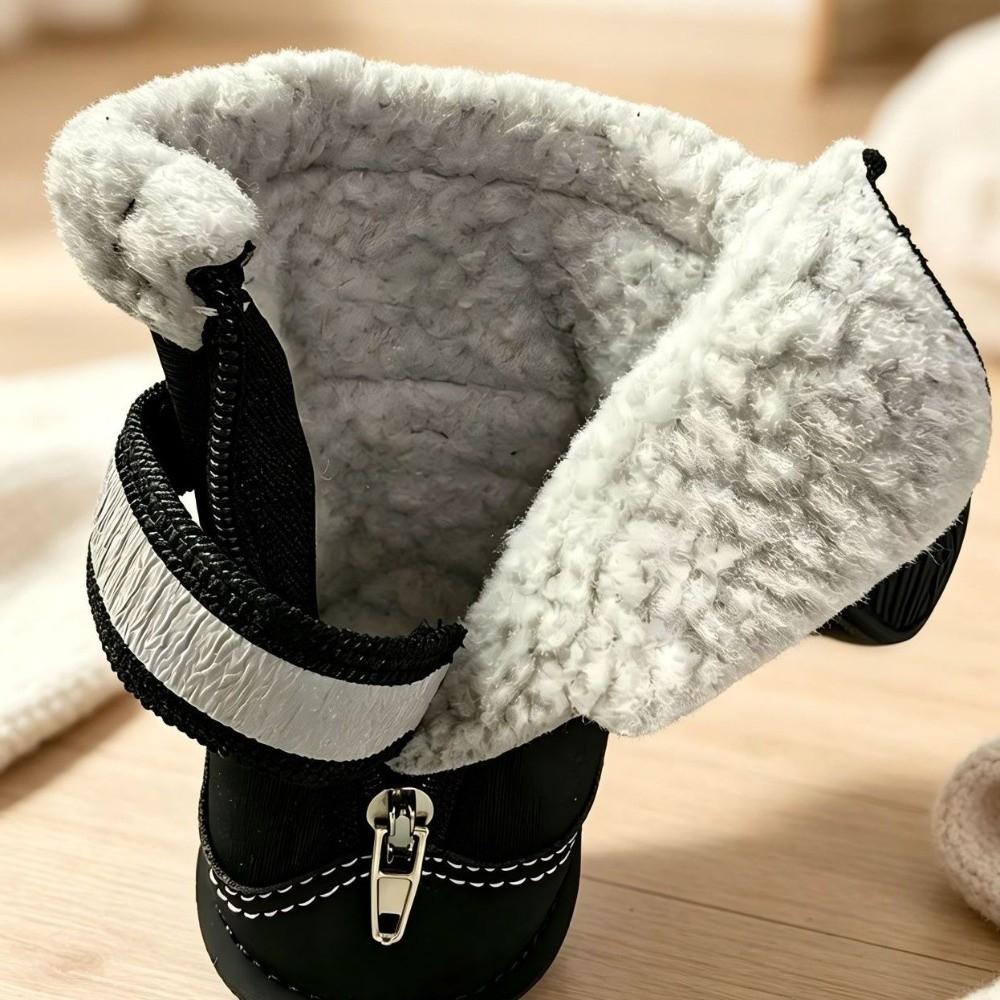 4PCS Zipper Dog Velvet Insulated Snow Boots Warm Anti-slip Dog Boots Dog Footwear Cat Dog