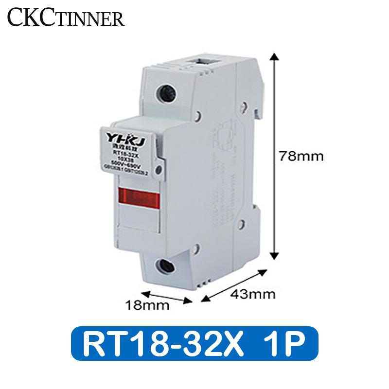 1P 2P 3P 4P RT18-32X AC 380V-500V Copper Fuse Holder 500V 10x38mm DIN Rail Mounting Fuse Holder Bottom Adapter With Fuse