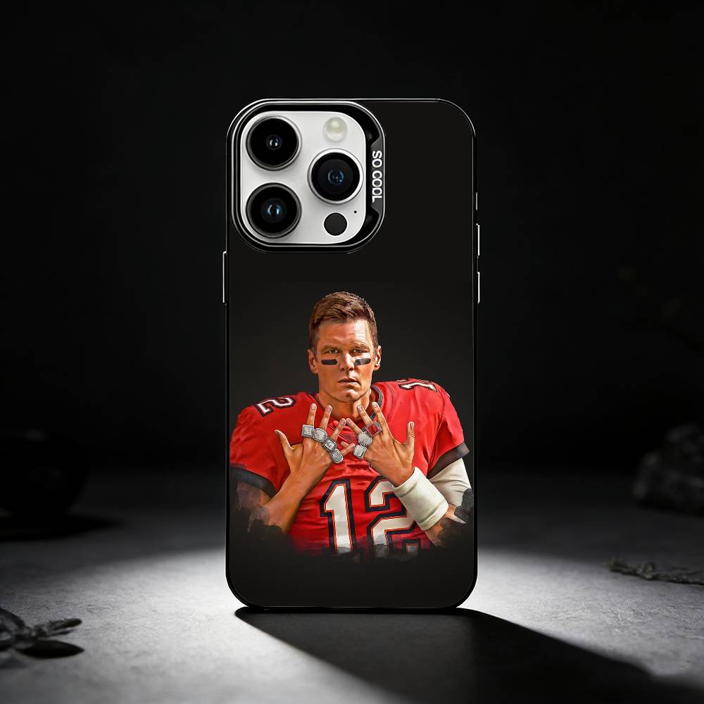 American Football Tom Brady Phone Case For iPhone 17,16,15,14,13,12,11 Plus,Pro Max,XS,Colored silver phone case