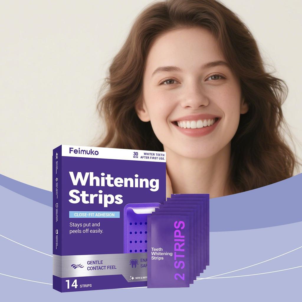 Feimuko Purple Brightness Care Teeth Whitening Strips Portable Home Use Easy Application