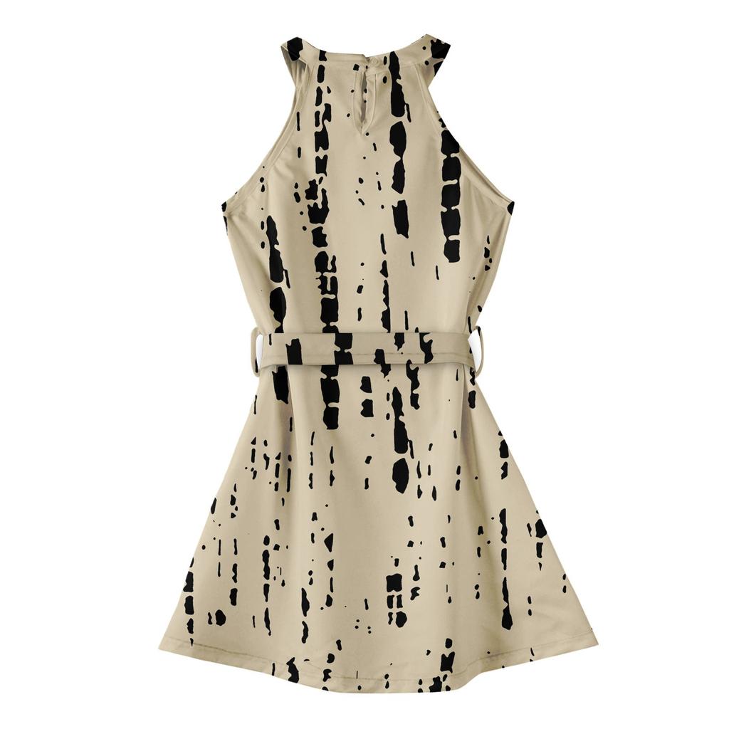 Летнее платье для девочек Платье без рукавов на бретельках Однотонное платье без рукавов с принтом Повседневное платье