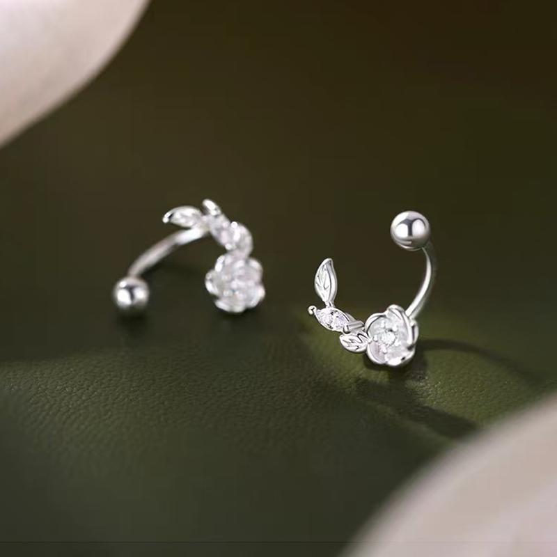 925 Silver Needle Zircon Flower Bead Screw Plant Stud Earrings For Women Classic Jewelry Light Accessories