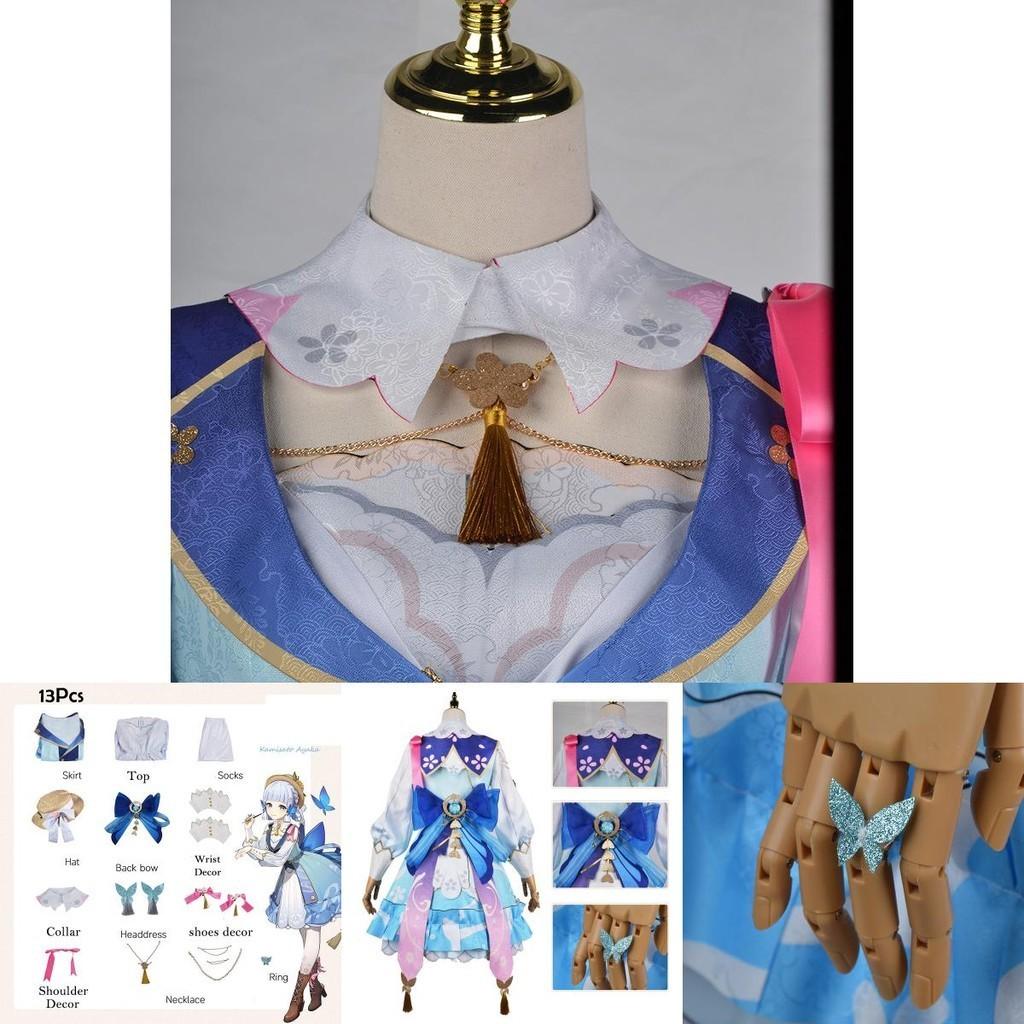 Genshin Impact Костюм для косплея Камисато Аяка Парик Цветочное платье Шляпа Хэллоуин