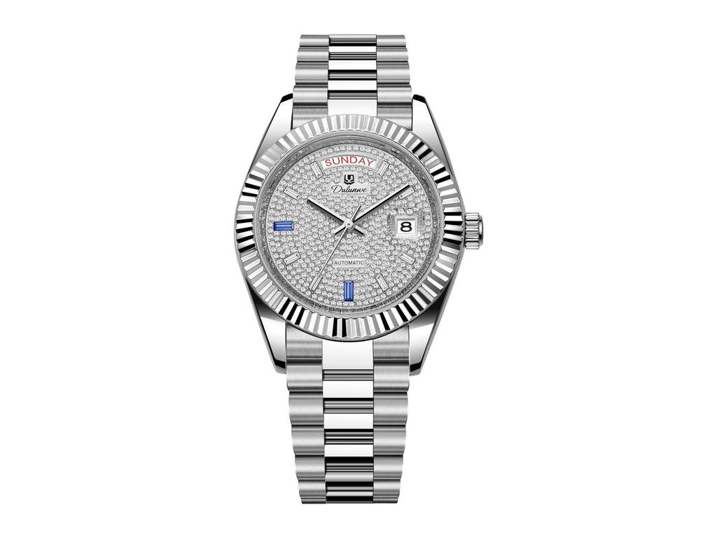 Durlanway Новые мужские автоматические стальные часы с двойным календарем – Модные, водонепроницаемые, деловой стиль