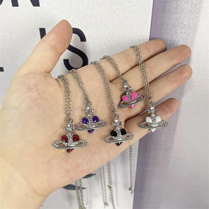 925 пробы стерлингового серебра 1 шт. модные модные серебряные цветные цепочки ожерелья любовь сердце Сатурн планета кулон для женщин аксессуары подарок