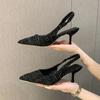 Sea Salt Blue Pointed High Heel Sandals for Women Back Hollow Half Headed Single Shoes Versatile Casual Shoes