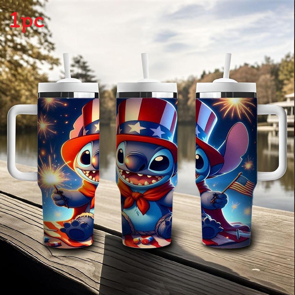 Изолированная дорожная кружка Stitch объемом 40 унций с ручкой для использования в автомобиле и в качестве подарка