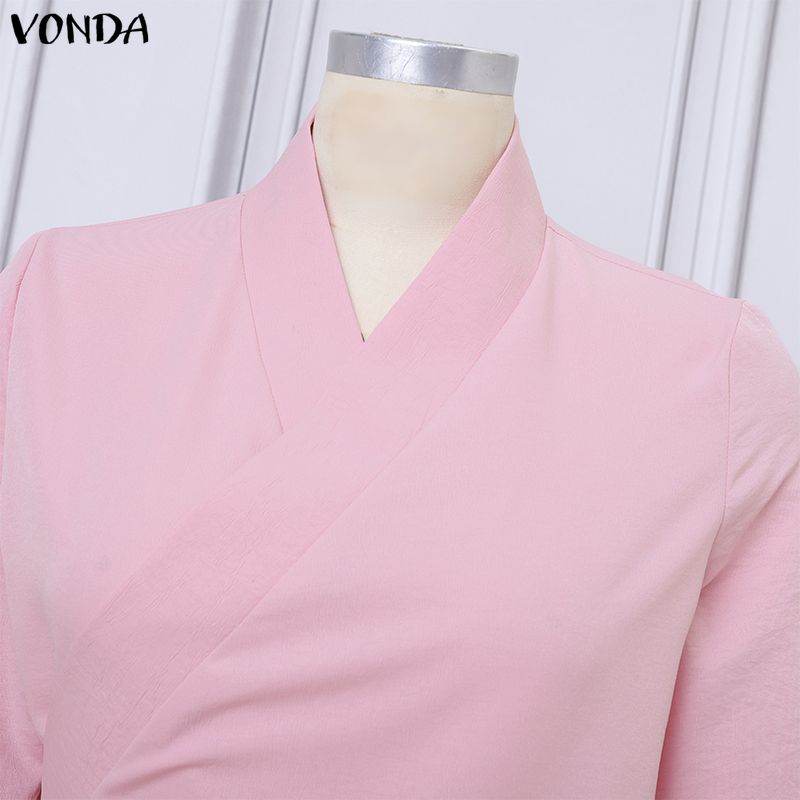 VONDA 2 шт. Женские костюмы Повседневный костюм из двух предметов: блузка с длинным рукавом и брюки, застежка сбоку