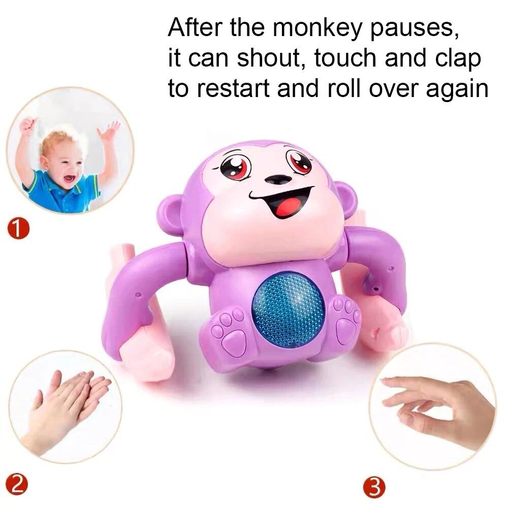 Voice-activated Tumble Monkey with Music Light Cute Toy Electronic Pet Crawling Toys Birthday Gift for Kids