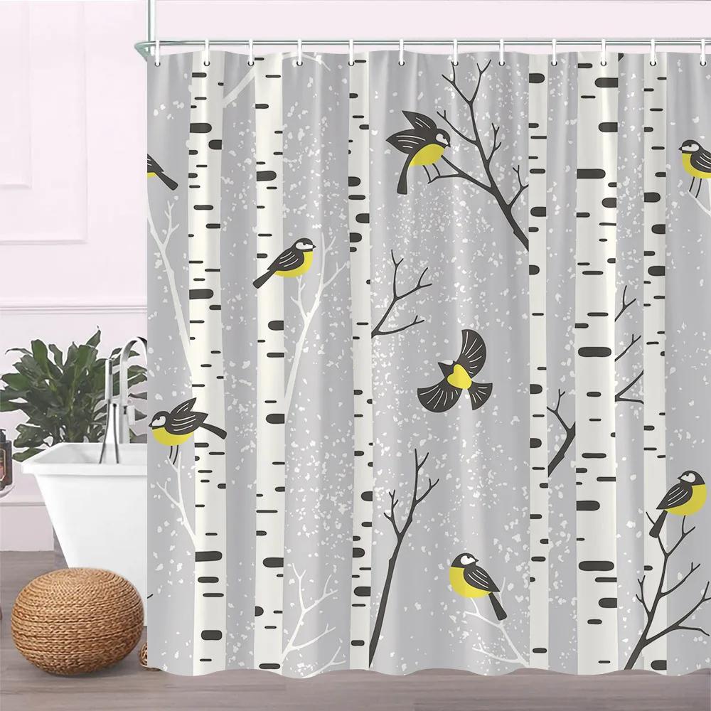 Modern Black Shower Curtain Set with Hooks-Black and White Shower Curtain for Bathroom Fabric Geometric Bath Curtains with Hoo