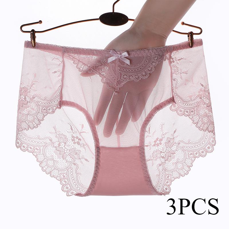 Сексуальное кружевное нижнее белье для женщин больших размеров, бесшовные сетчатые хлопковые трусики с треугольными чашечками на средней талии