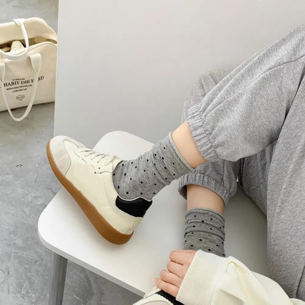 Thin Polka Dot Socks Curled-edge Women's Socks Comfortable Mid-Tube Socks  Summer