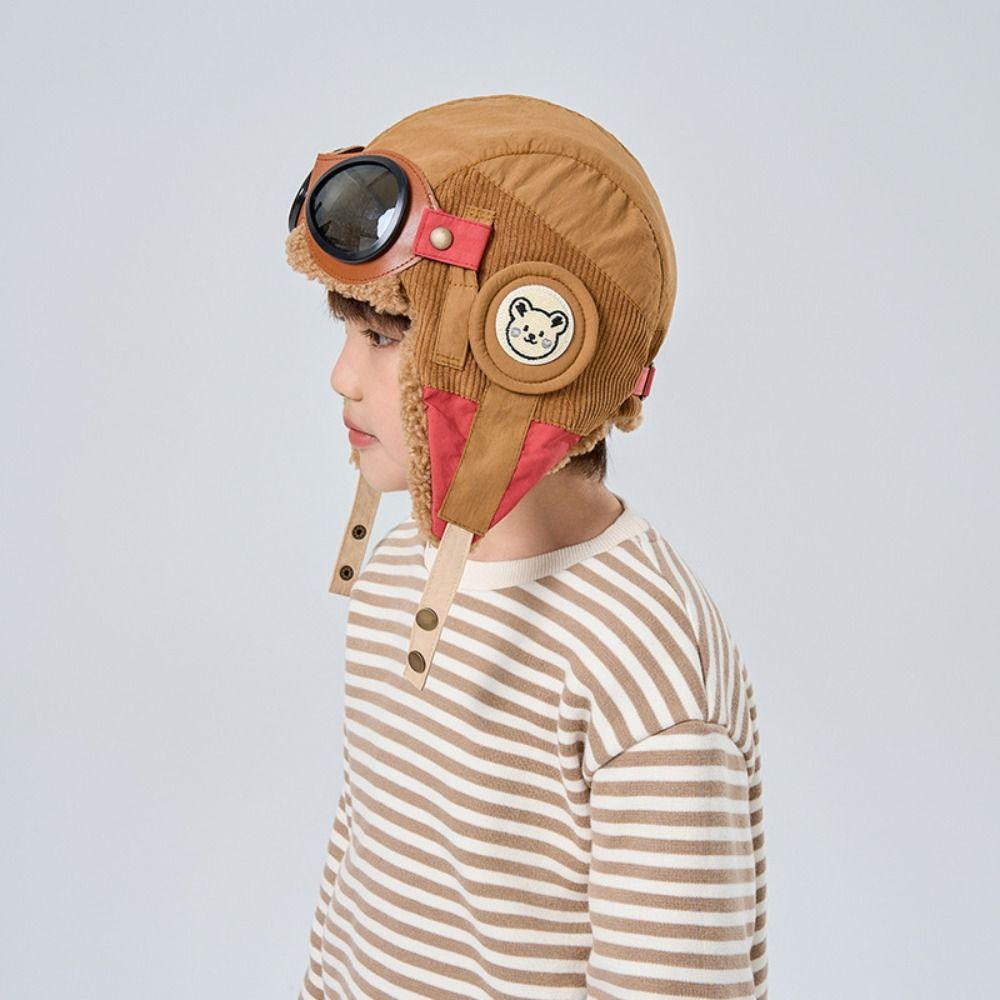 Зимняя теплая детская плюшевая пилотская шапка, мягкая, милая, детская шапка с ушками и очками, наушники, шапка Лэй Фэна, для улицы