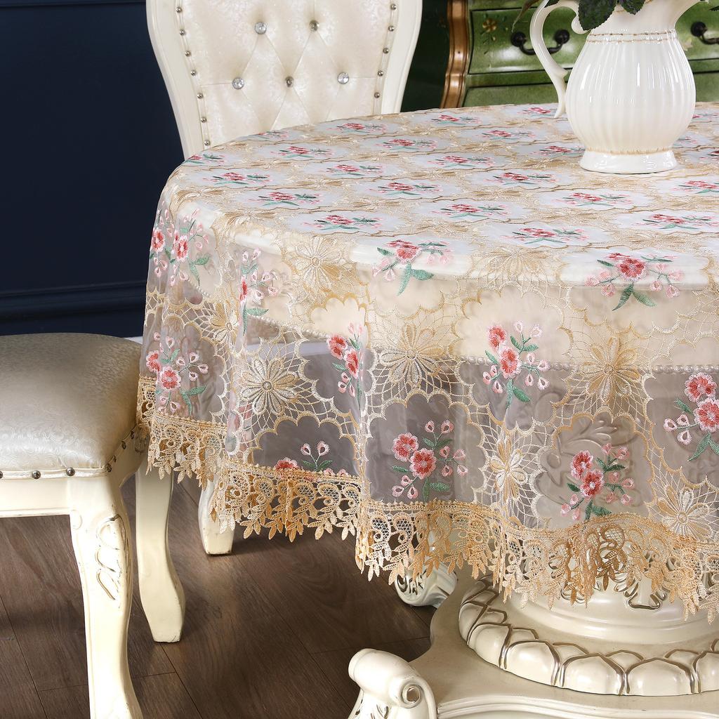 Lace Embroidered Tablecloth Pastoral Style Coffee Table Cloth Dining-Table Decoration Beautifying Round Table Tablecloth