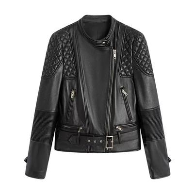 Весна и осень новый стиль мотоциклетный костюм утягивающий дизайн нишевая черная крутая горячая велосипедная кожаная куртка для женщин