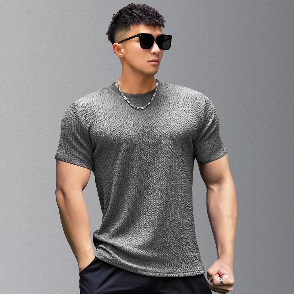 Gym Short Muscle Fitness Sweat Quick Short Gray L [Anmur] T-shirt, Sleeve, Men's Training, Stretching, Training, Sports, Stylish, Absorbent,