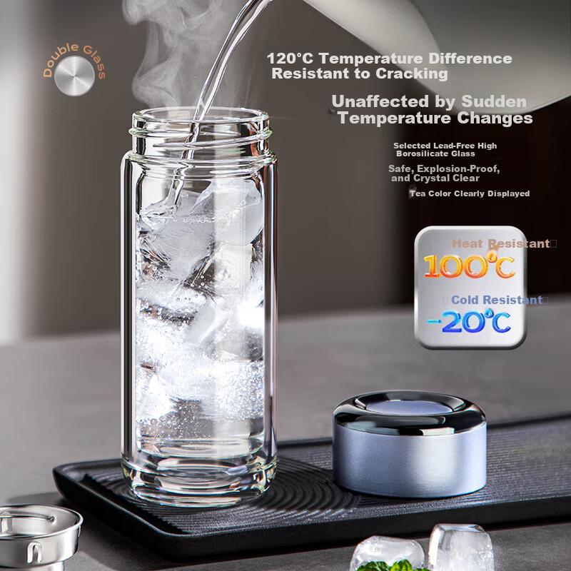Mingguang Glass Tea Cup with Tea-Water Separation, High Borosilicate Glass Green Tea Cup for Men