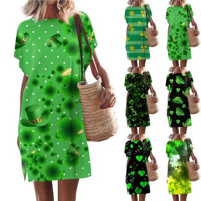 Женские повседневные однотонные пуловеры с круглым вырезом и короткими рукавами, платья с разрезом