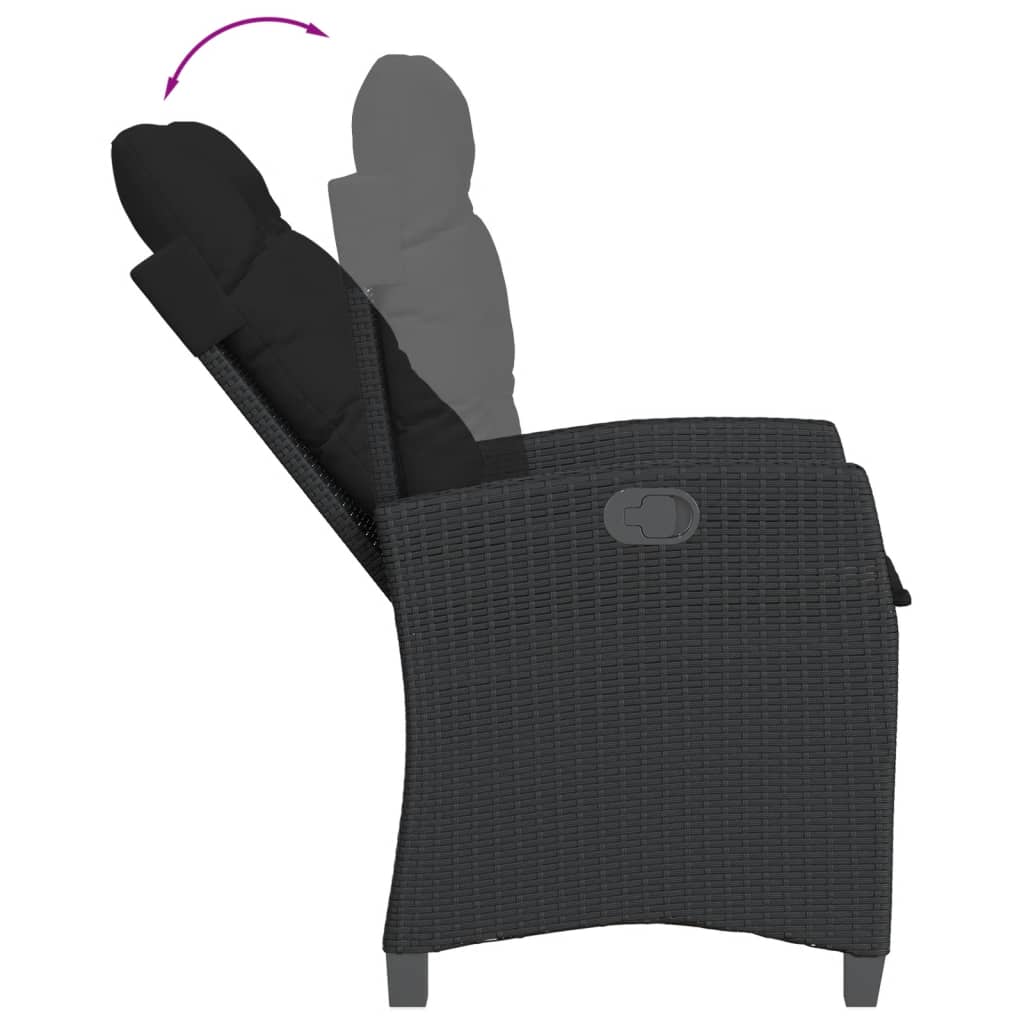 3 Piece Outdoor Dining Set with Cushions Black Poly Rattan