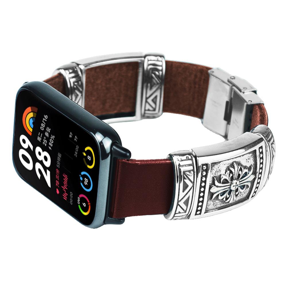 For Xiaomi Smart Band 8 Pro Watch Strap Embossment Design Retro PU Leather+Alloy Wrist Strap