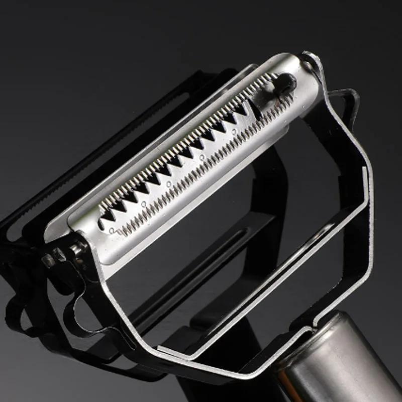 Овощечистка из нержавеющей стали Кухонный гаджет Очистка фруктов и овощей ломтиками Односторонний нож Два в одном Многофункциональный