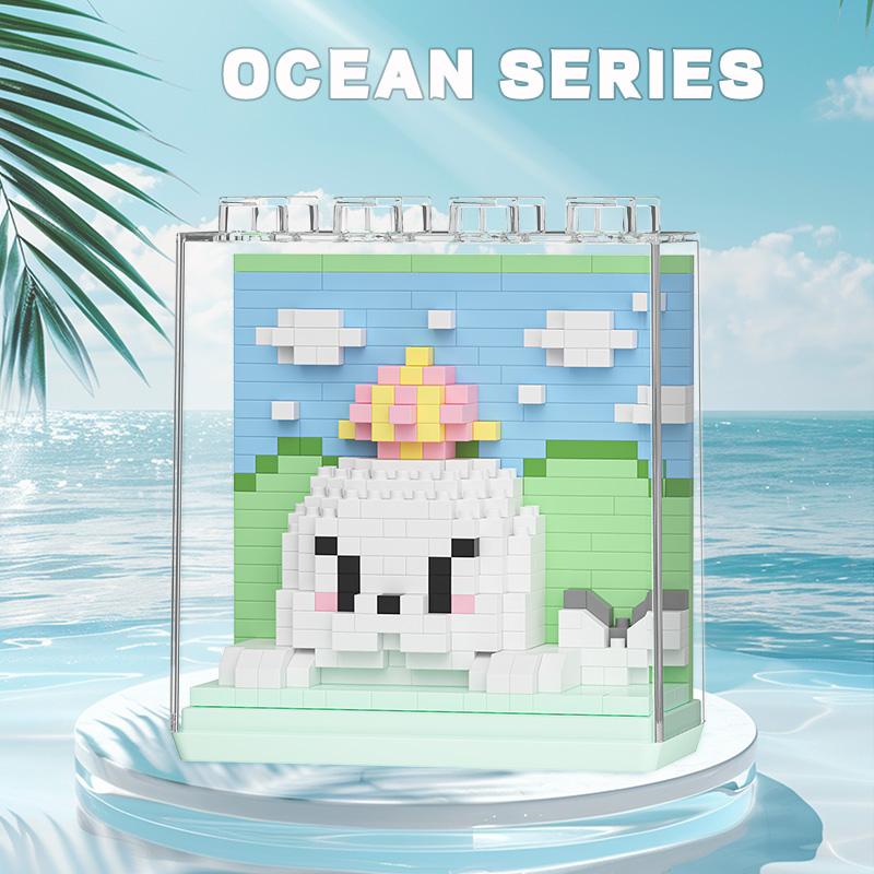 Cartoon Doll Ocean Creatures Series Puzzle Assembly Microparticle Building Blocks Male And Female Birthday Gifts