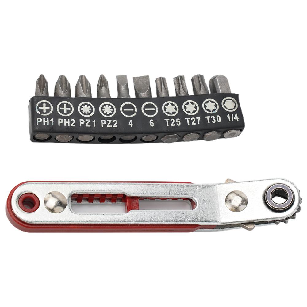 Mini Ratchet Wrench Two-way Forward And Reverse Ratchet Screwdriver Elbow Head Cross Slotted Screwdriver Drill Bits Tool