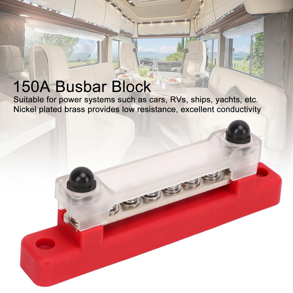 48V 150A 6 Terminal Bus Bar Power Distribution Block with Cover M6 Studs M4 Screws for Car RV Marine Boat