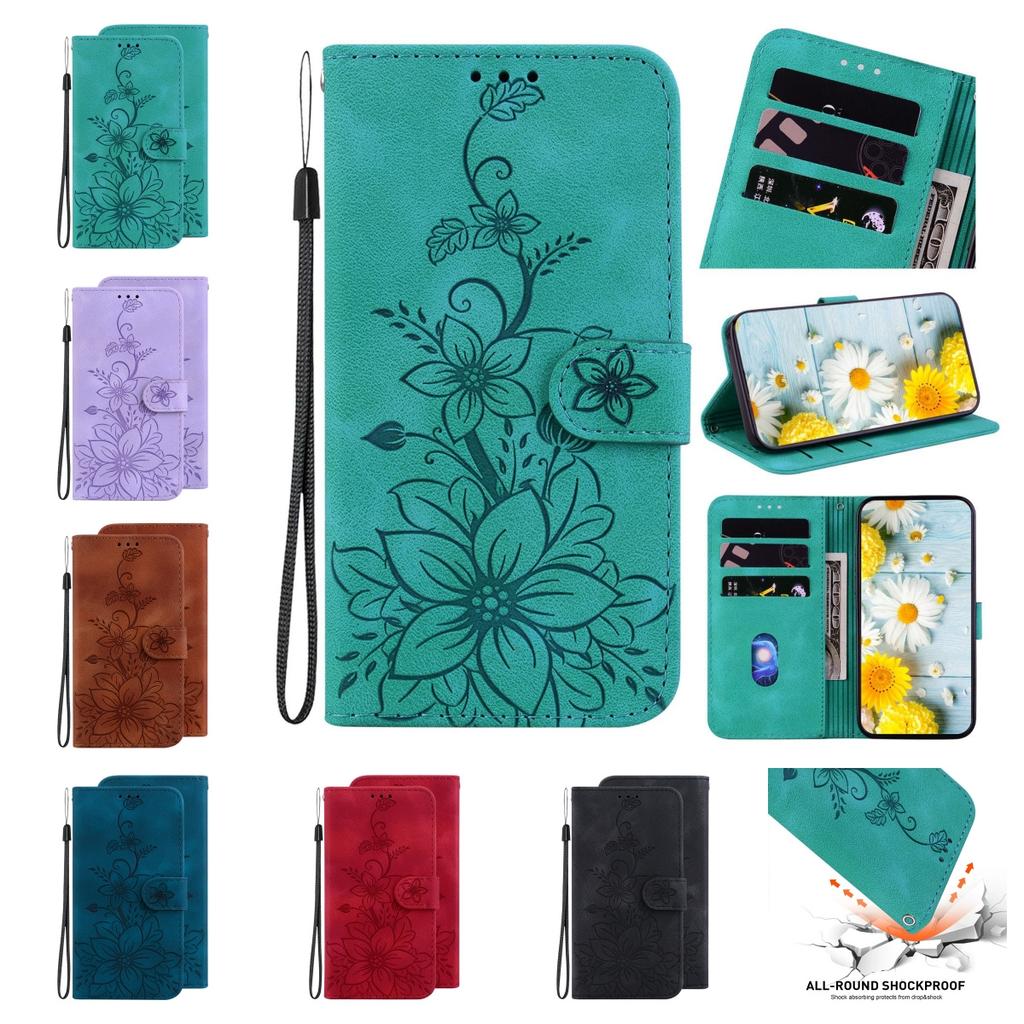 For For Samsung Galaxy S Series,A Series,M Series,Note Series,F Series,J Series.Embossing Process Lily Flower Wallet Leather Flip Cover Case