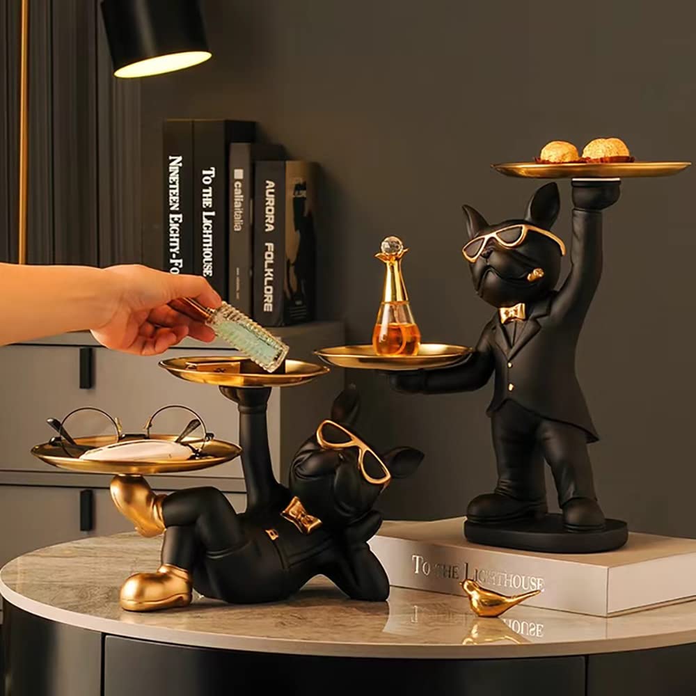 Yipyon Dog Raising Plate Фигурка Собаки Статуэтка Декоративный Поднос Французский Бульдог Двойной Поднос Лоток Для Хранения Ключей Лежащая Собака Креативное Украшение Стола Настольный