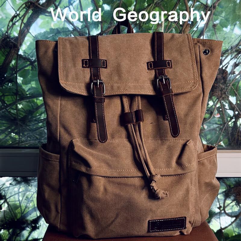 Унисекс рюкзак для ноутбука 15,6" из кожи и канваса с принтом "География мира"