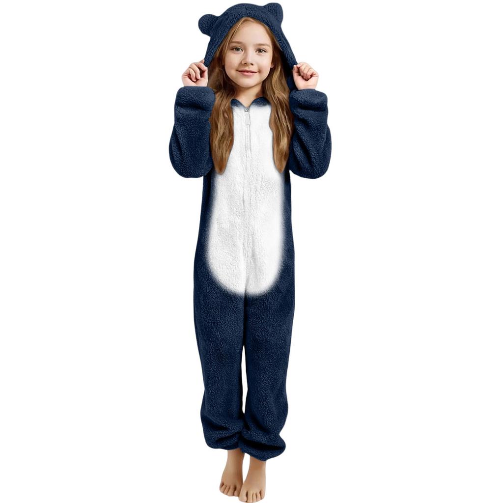 Children's Fashion Colour-Blocked Fleece-Lined Thickened -Eared Fleece Romper