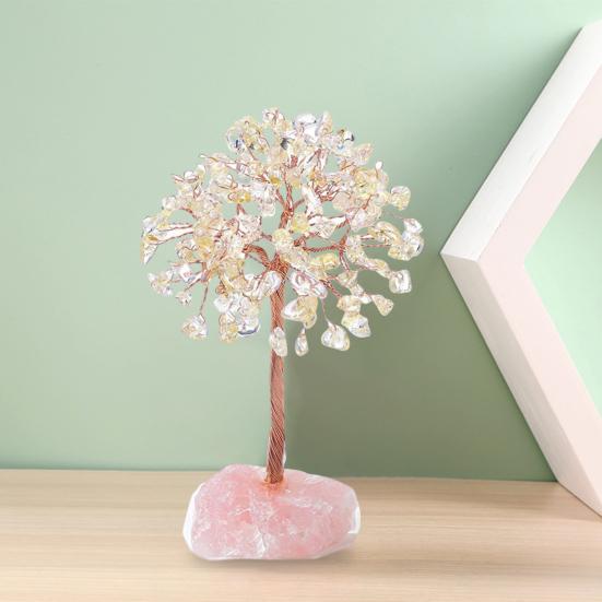 Розовый кварц Счастливое дерево Доброе значение Декор для дома ручной работы с подложкой