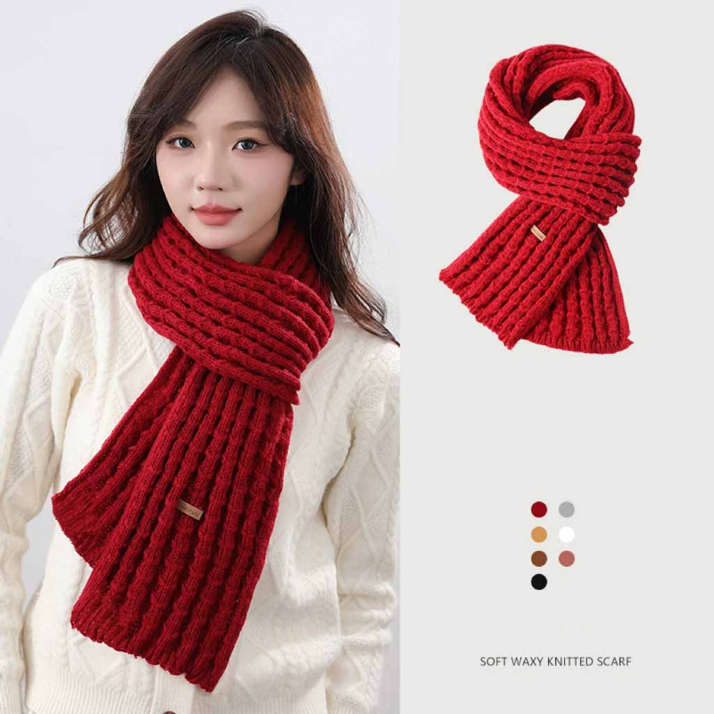 172x20cm Winter Scarf, Solid Color Thick Knitted Wool Scarf for Women, Warm Fleece Neck Warmer Snood