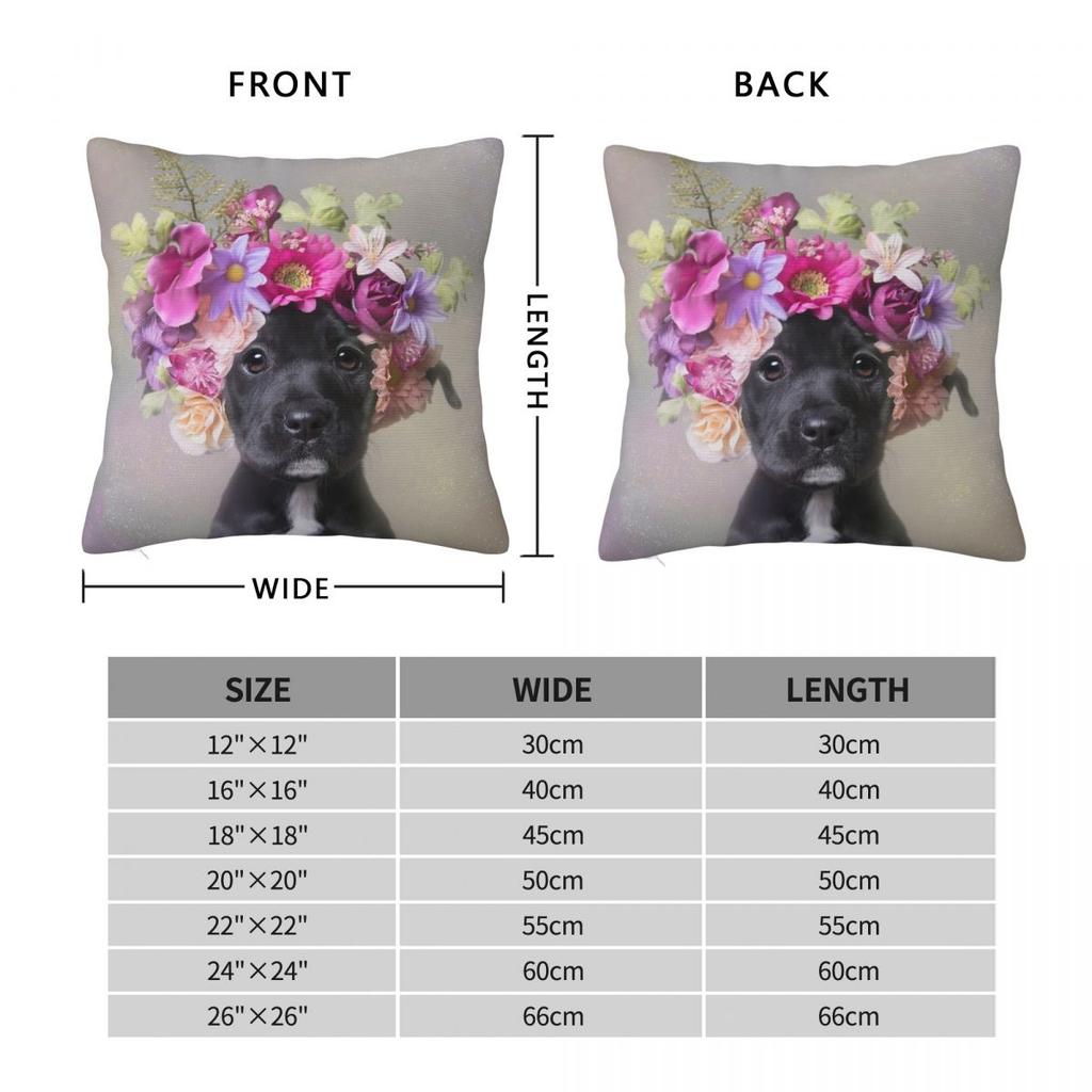 Flower Power Pit Bull Square Pillowcase Polyester Linen Velvet Creative Zip Decorative Pillow Case Room Cushion Case
